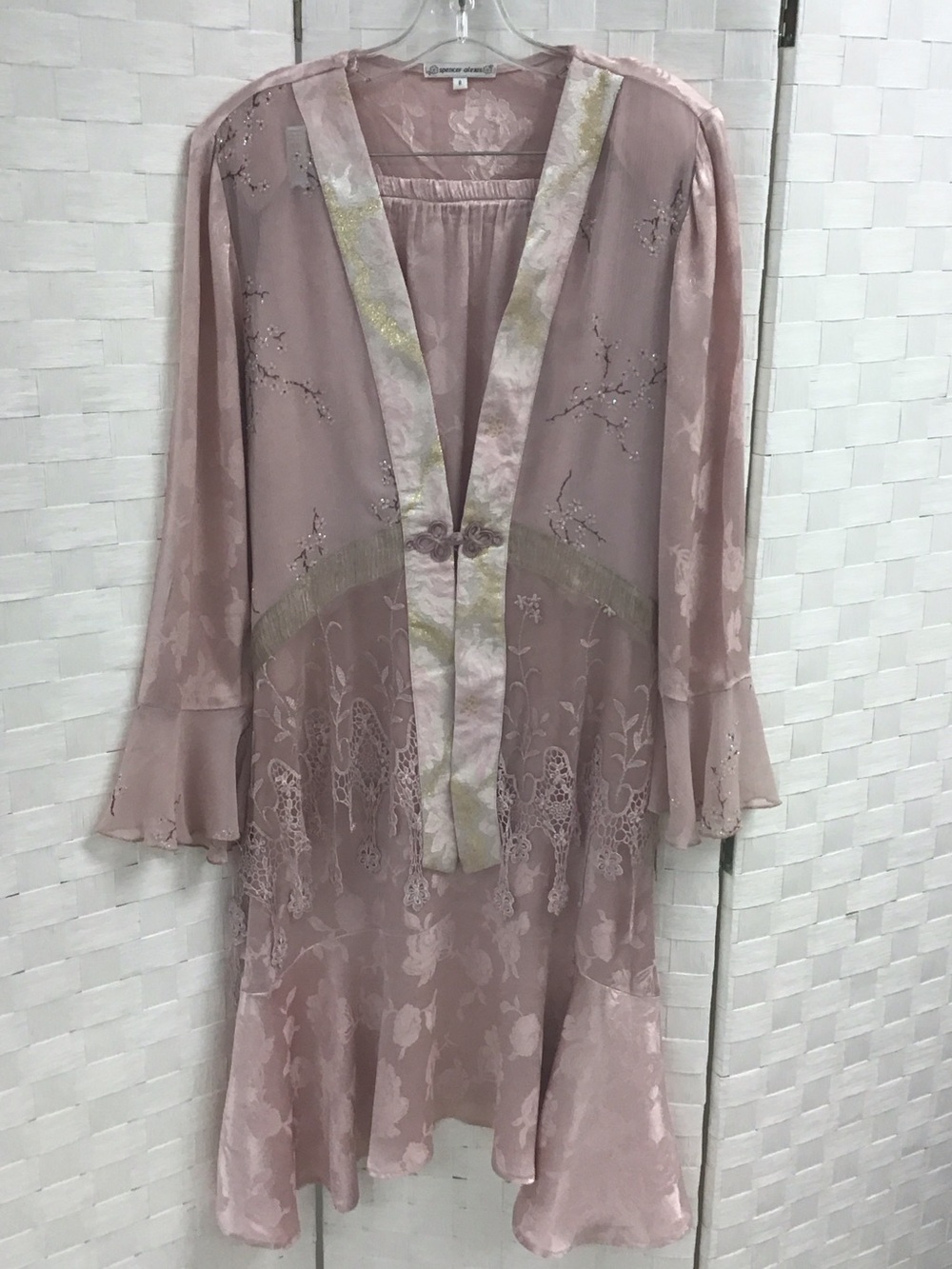 Spencer Alexis Romantic  Lace Maxi Dress with Embroidered Kimono Overlay